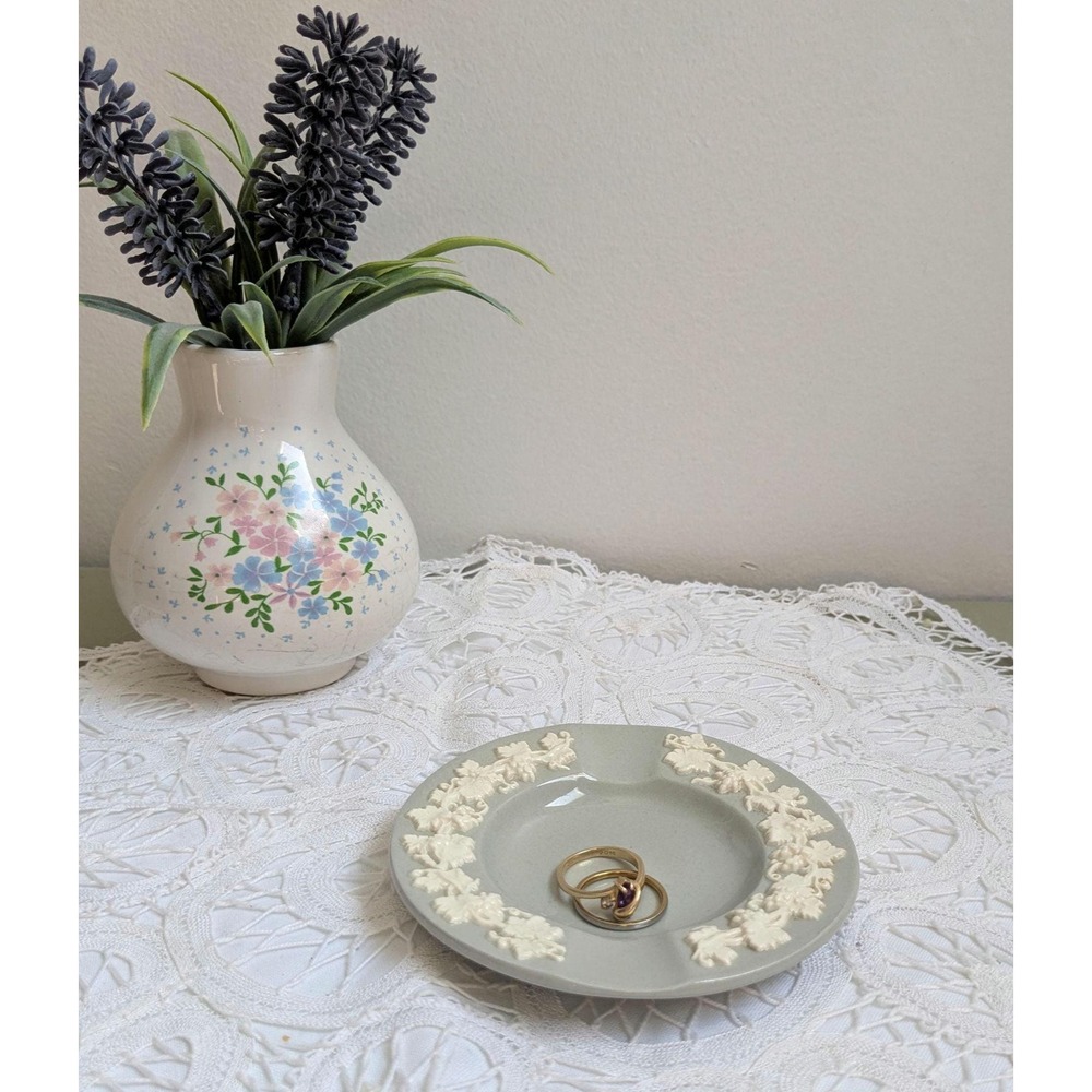 Vintage Wedgwood Jasperware Trinket Dish, Gray Embossed Plate, Made in England